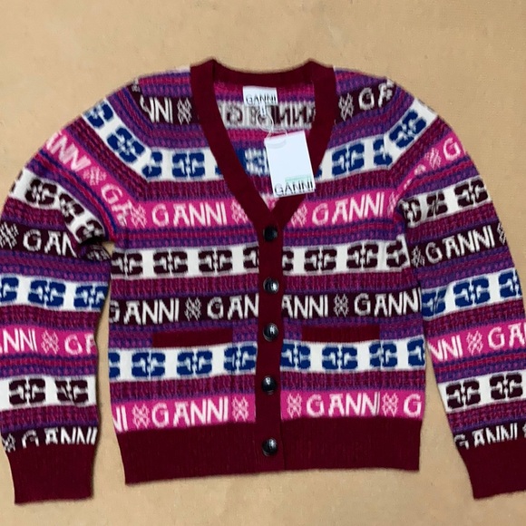 Women’s Ganni Burgundy Check Cardigan size small
